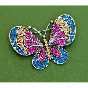 Vintage Colorful Rhinestone Butterfly Brooch K29